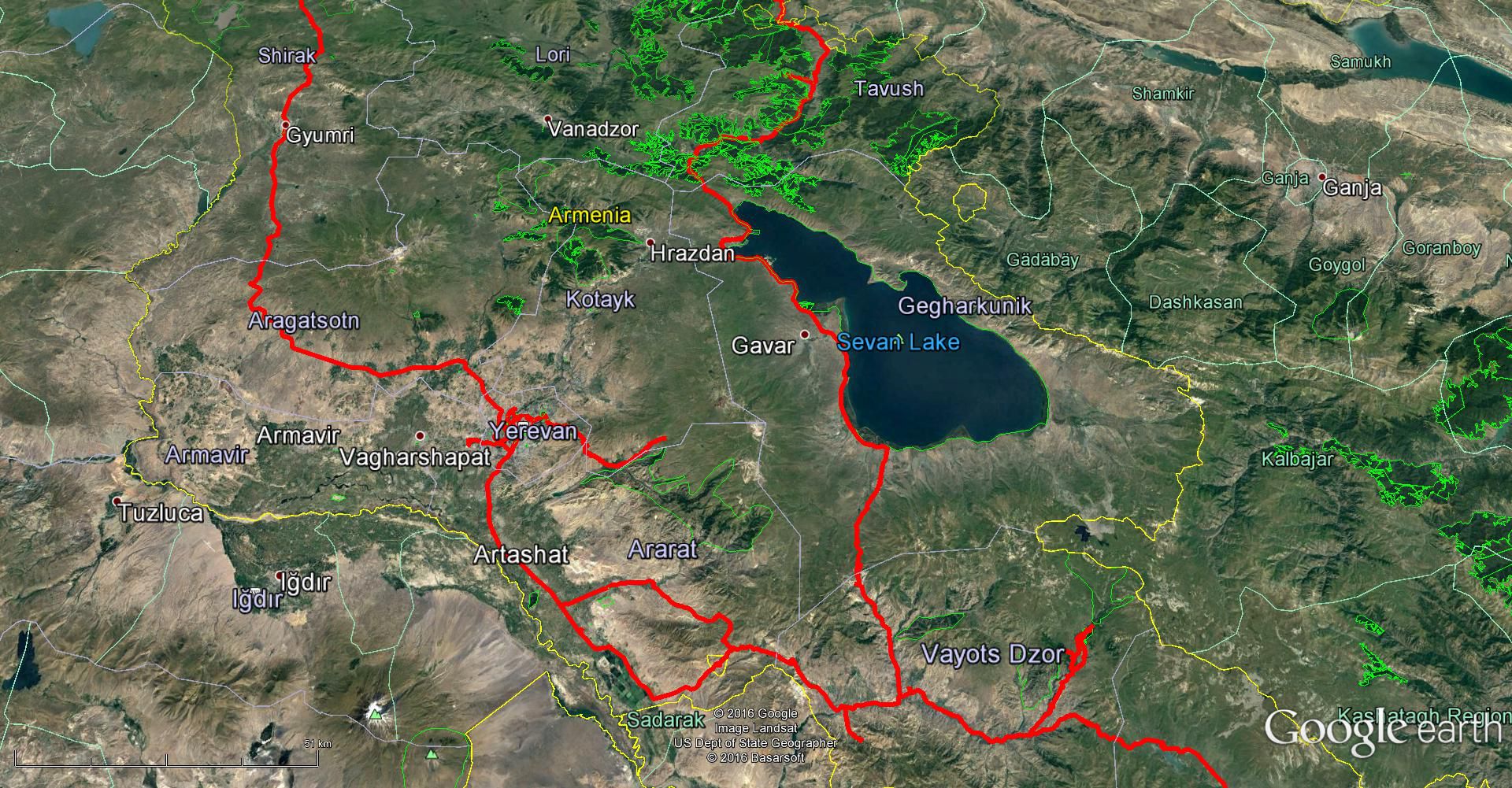 مسیر عبور ما در ارمنستان - تابستان ۱۳۹۵